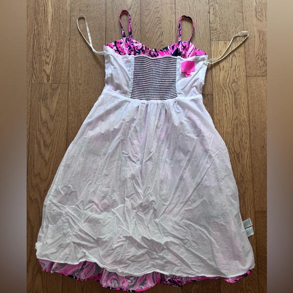 Lilly Pulitzer Adalia Fit & Flare Dress SZ 4 Low Tide Navy Flirty Fins & Feather - Picture 14 of 16